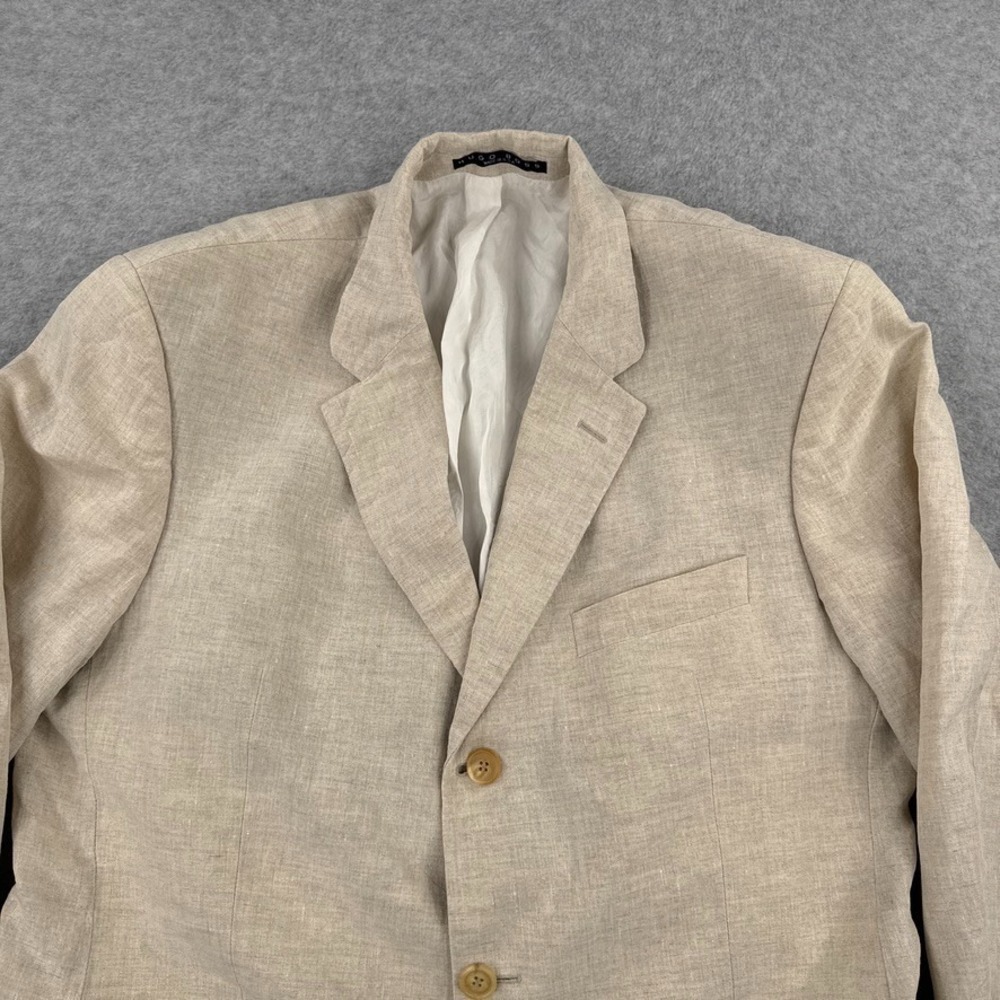 VTG Hugo Boss Blazer 42R Beige Cream Pure Linen Shoulder Pads Made in USA - Picture 5 of 15